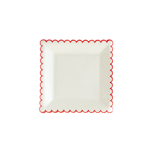Believe White and Red Scalloped Plates