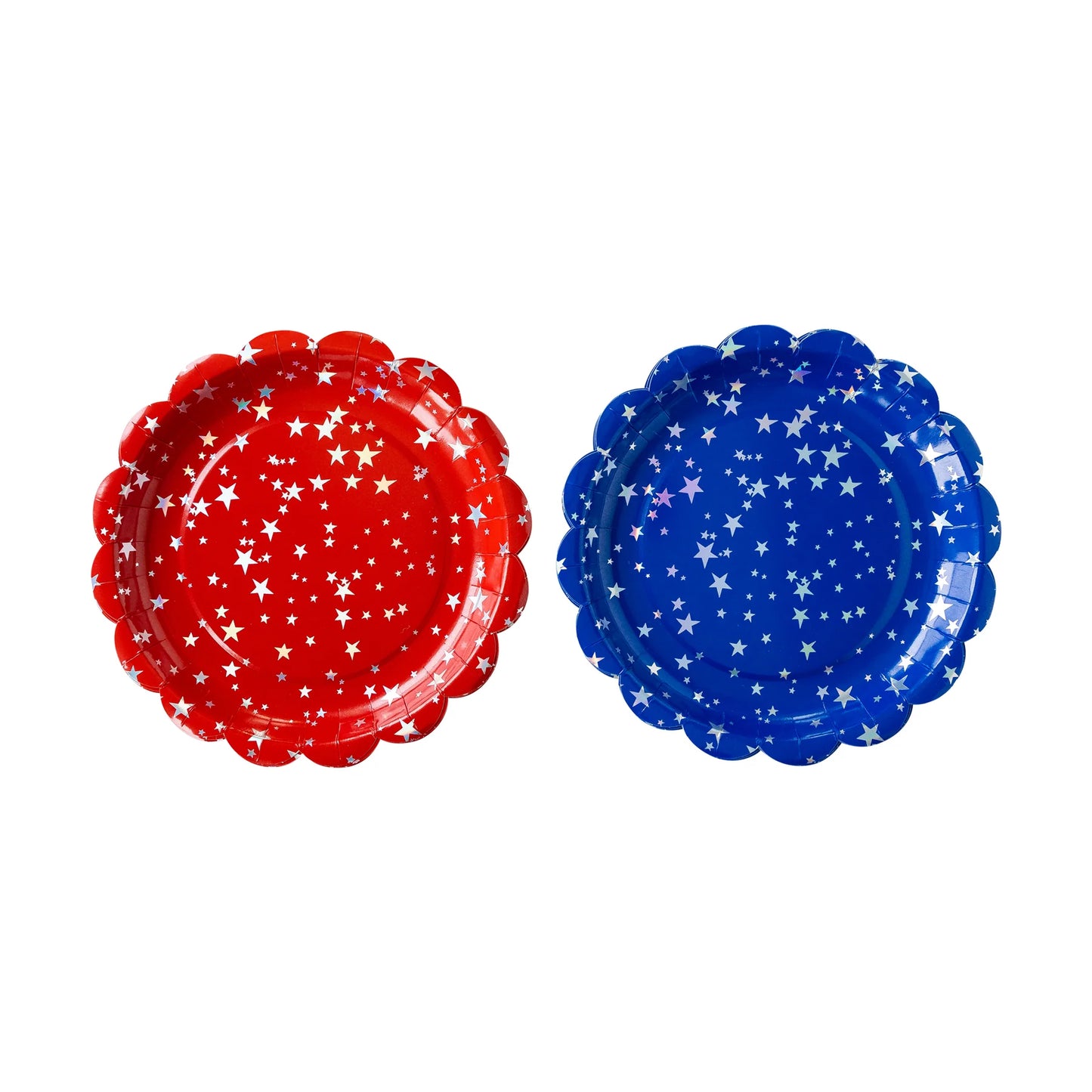 Red/Blue Sparklers Scallop Large Plate Set (8 Count)