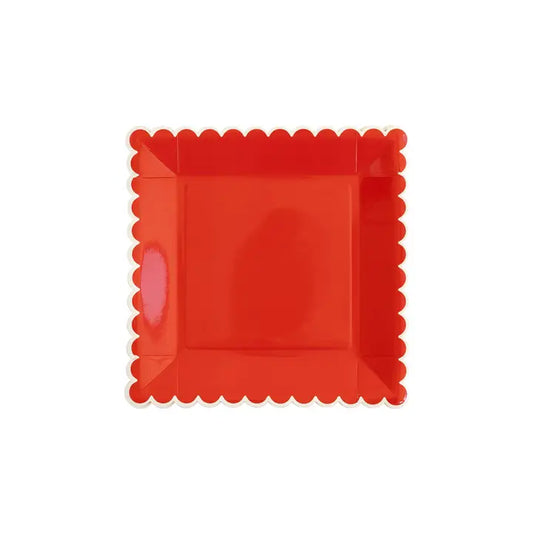 Believe Red Plates with White Scalloped Edge