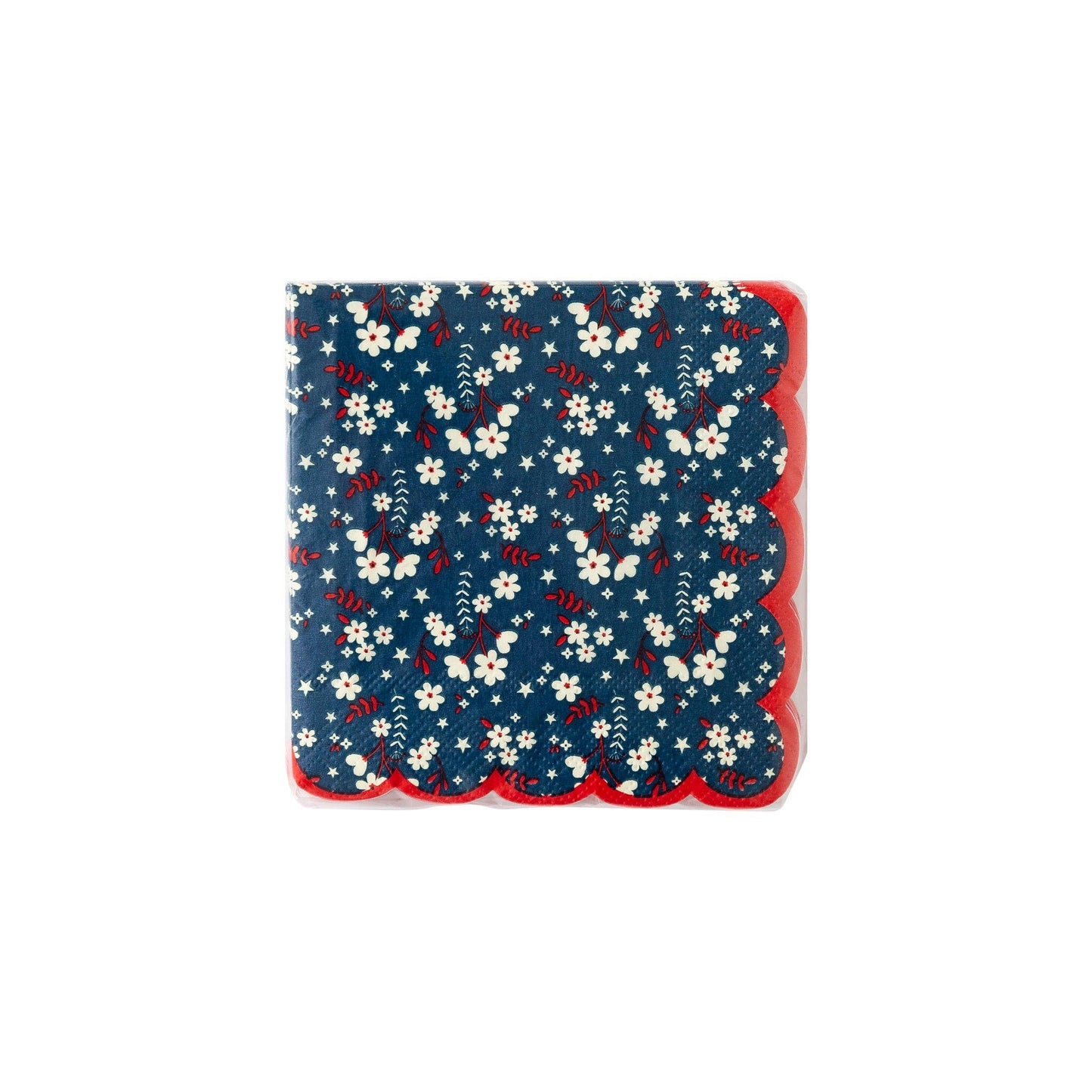 Liberty Floral Navy Scallop Beverage Napkin (24 Count)
