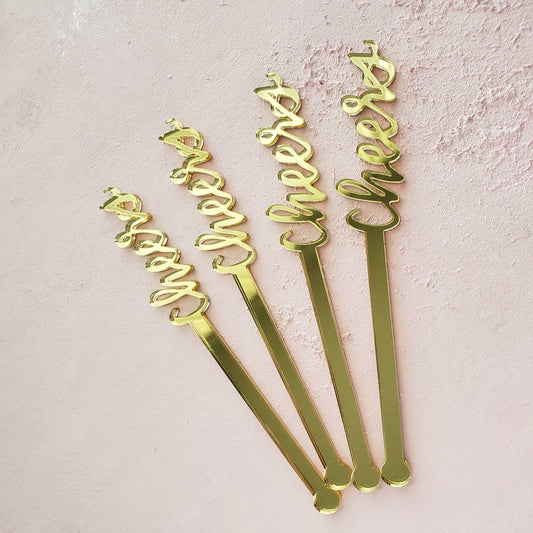 Gold Cheers Acrylic Drink Stir Sticks