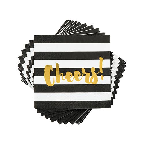 Black Stripe Foiled Cheers Napkins (20 pk)
