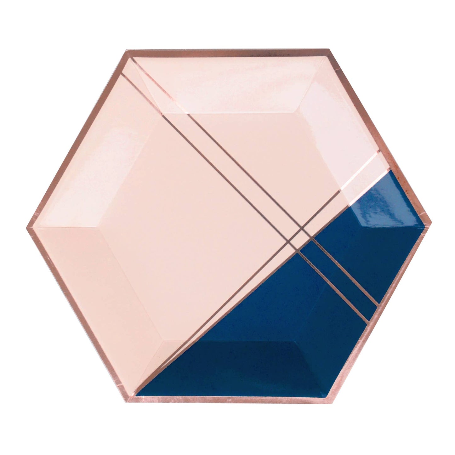 Erika Pale Pink and Navy Colorblock Large Paper Plates (8 Count)