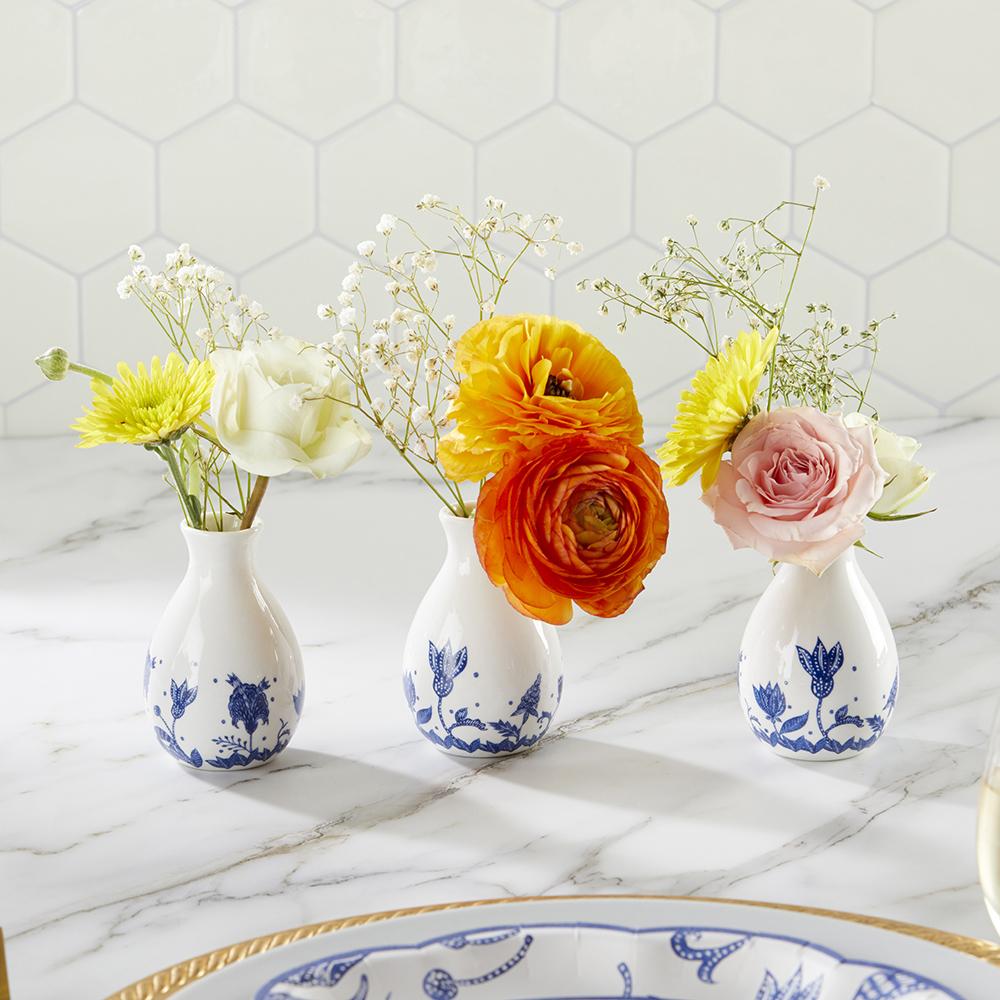 Blue Willow Ceramic Bud Vase (Set of 3)