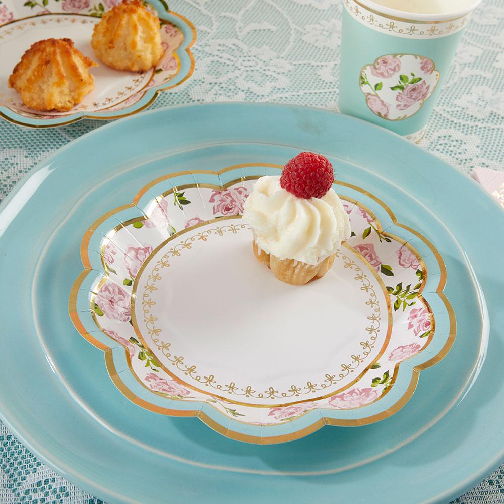 Tea Time Whimsy Small Paper Plates in Blue (16 pk)