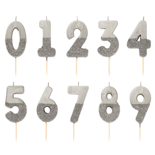 Silver Glitter Dipped Number Candles
