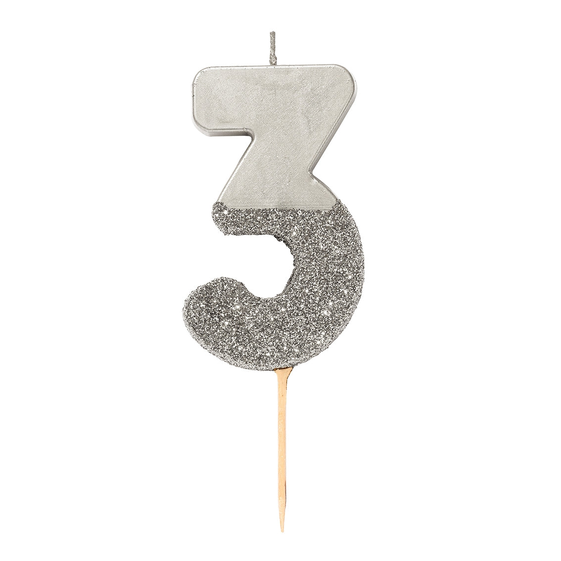 Silver Glitter Dipped Number Candles