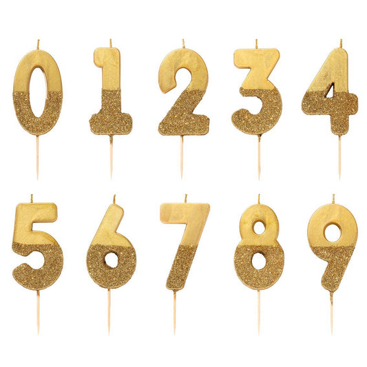 Gold Glitter Dipped Number Candles