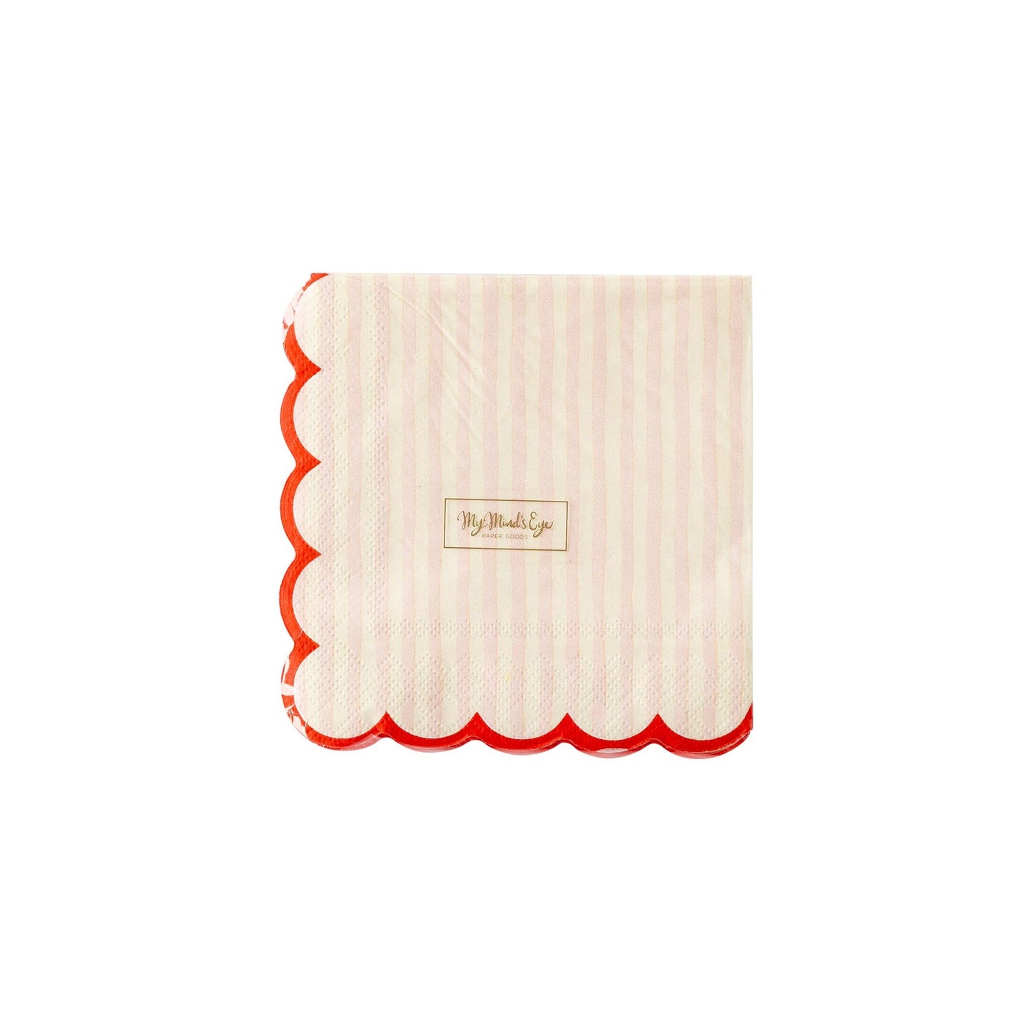 Valentine Pink Stripe Scallop Cocktail Napkin (18 Count)