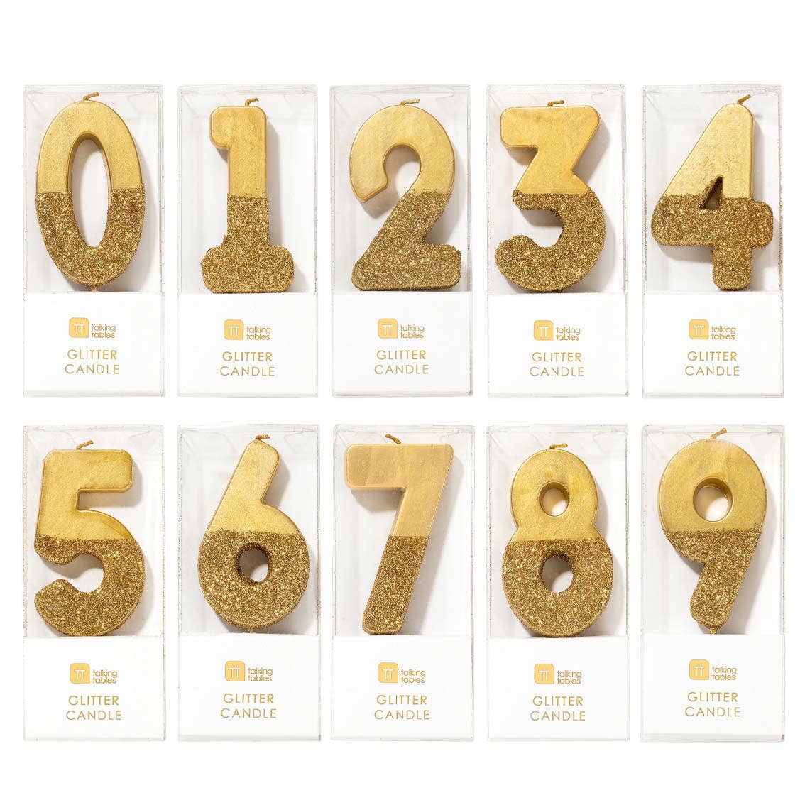 Gold Glitter Dipped Number Candles