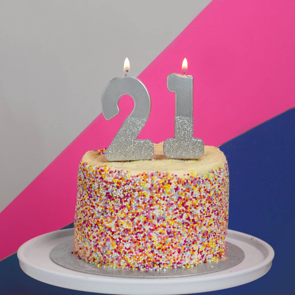 Silver Glitter Dipped Number Candles