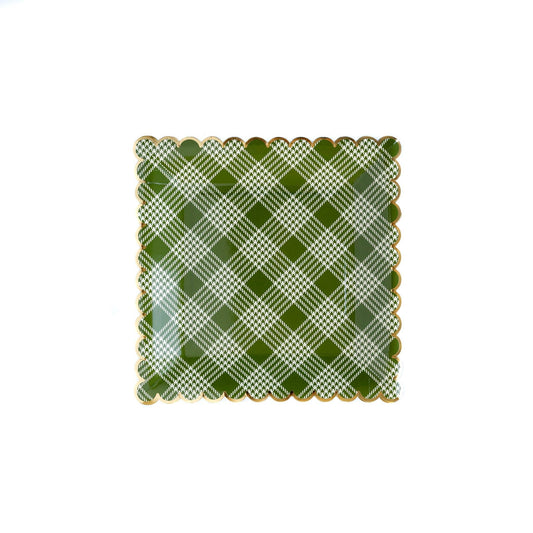 Botanical Green Plaid Scalloped Plate
