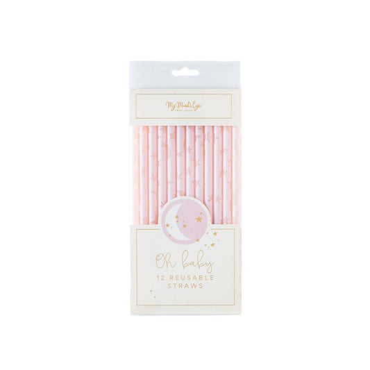 Oh Baby Reusable Straws in Pink (12 pk)