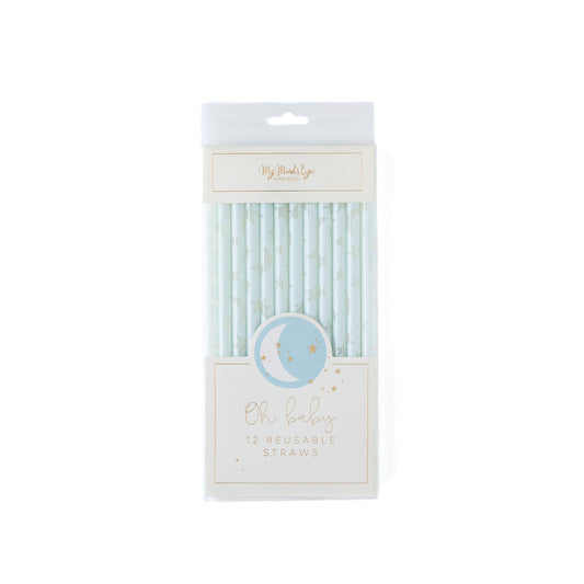 Oh Baby Reusable Straws in Blue (12 pk)