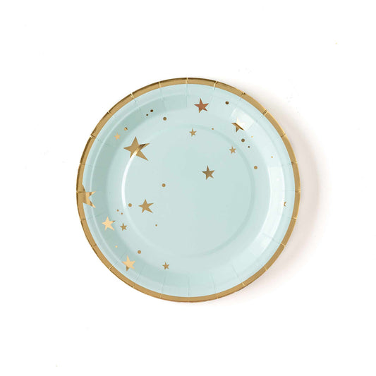 Baby Blue and Gold Stars Dinner Plates (12 pk)