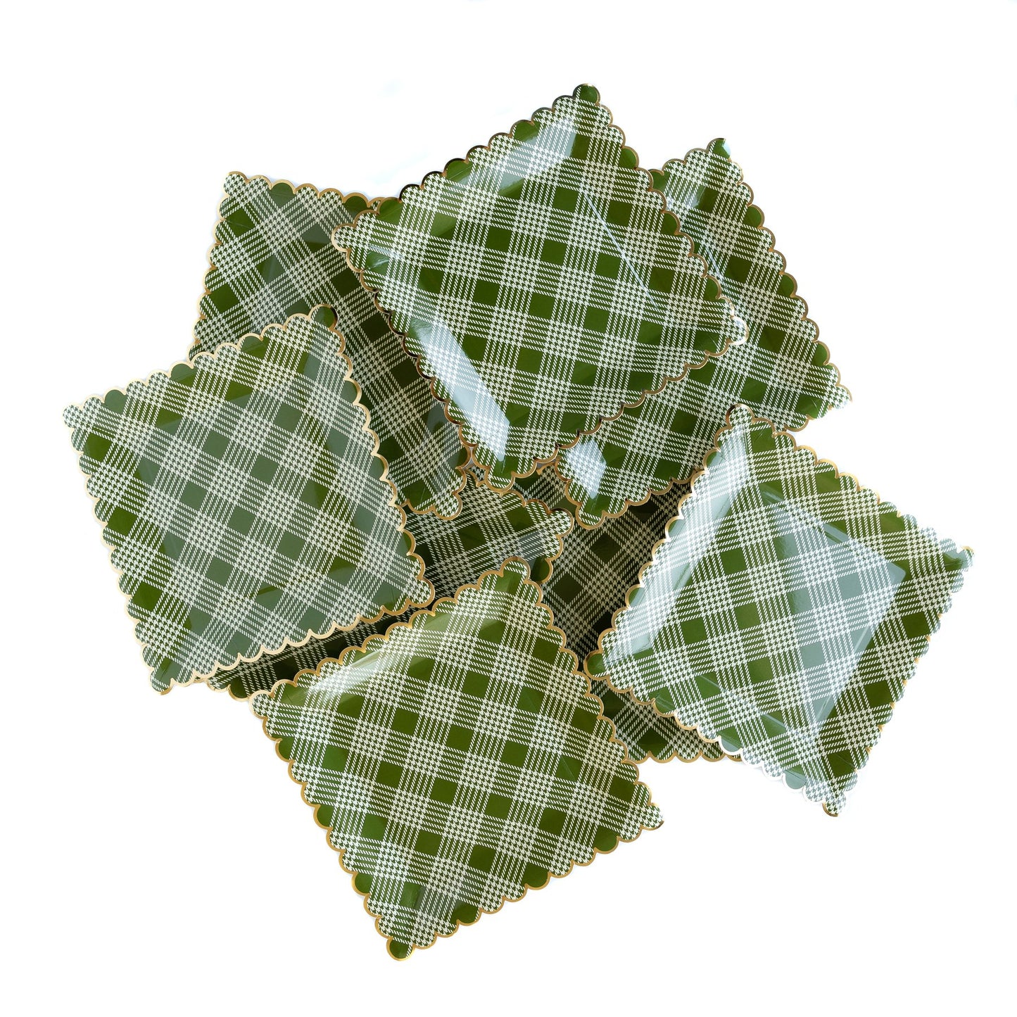 Botanical Green Plaid Scalloped Plate