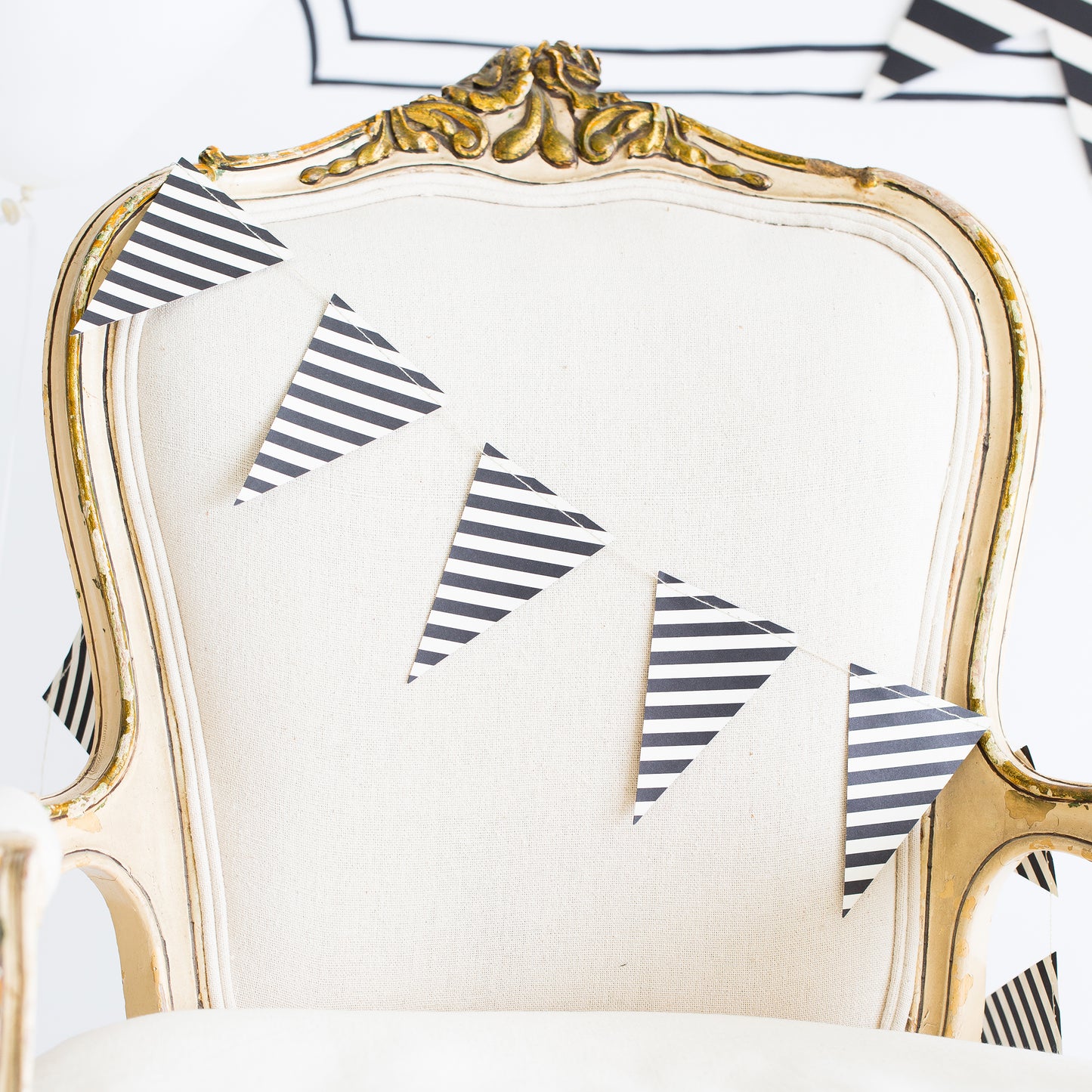 Black & Cream Striped Pennant Banner