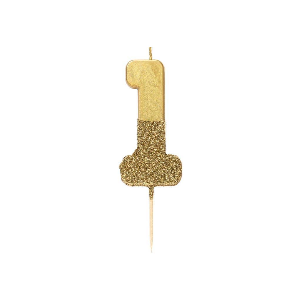 Gold Glitter Dipped Number Candles
