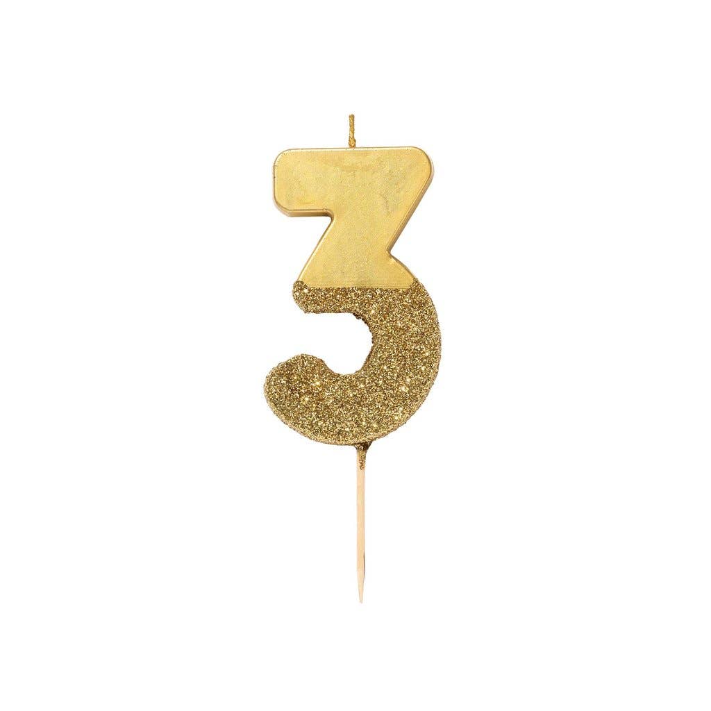 Gold Glitter Dipped Number Candles