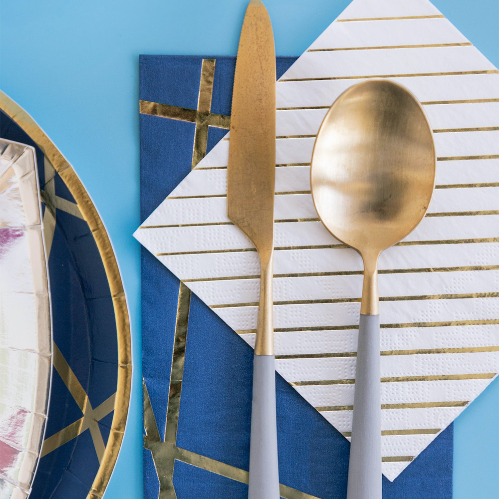 White & Gold Stripe Beverage Napkins (20 pk)