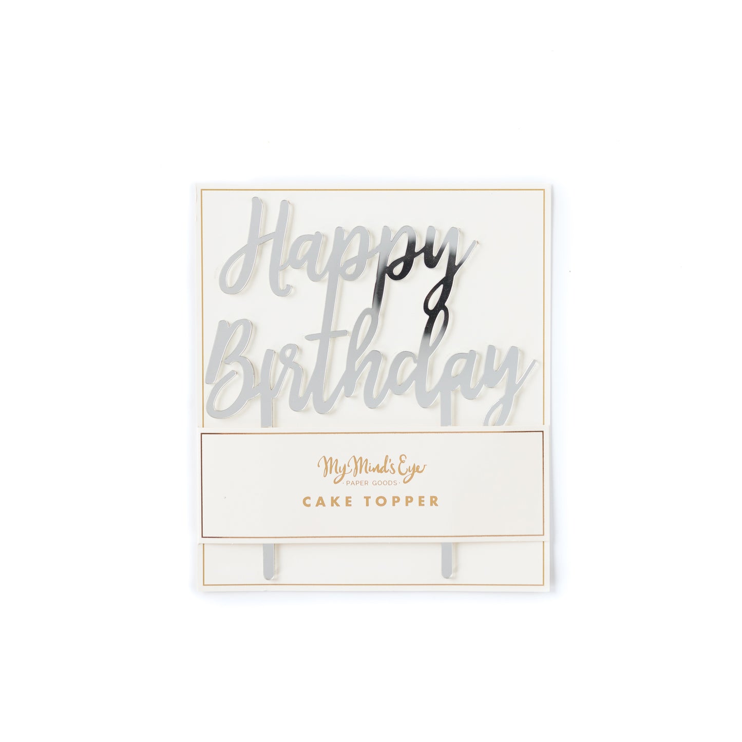 Happy Birthday Cake Topper in Silver