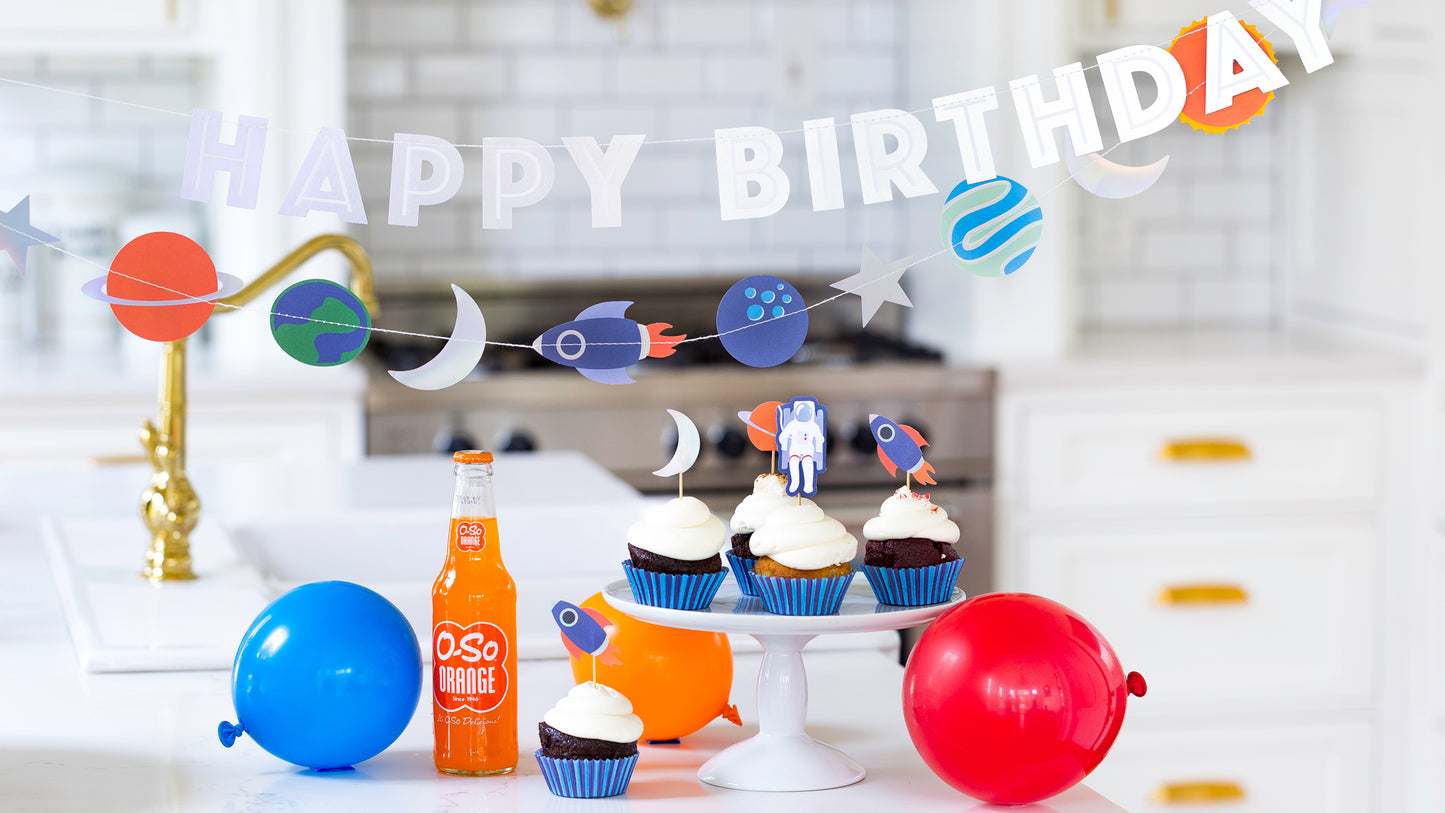 Space Rocket Happy Birthday Banner