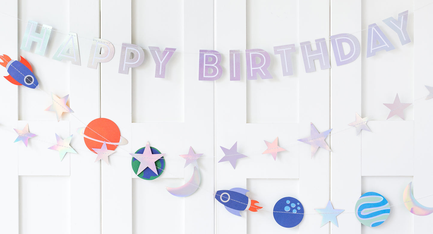 Space Rocket Happy Birthday Banner