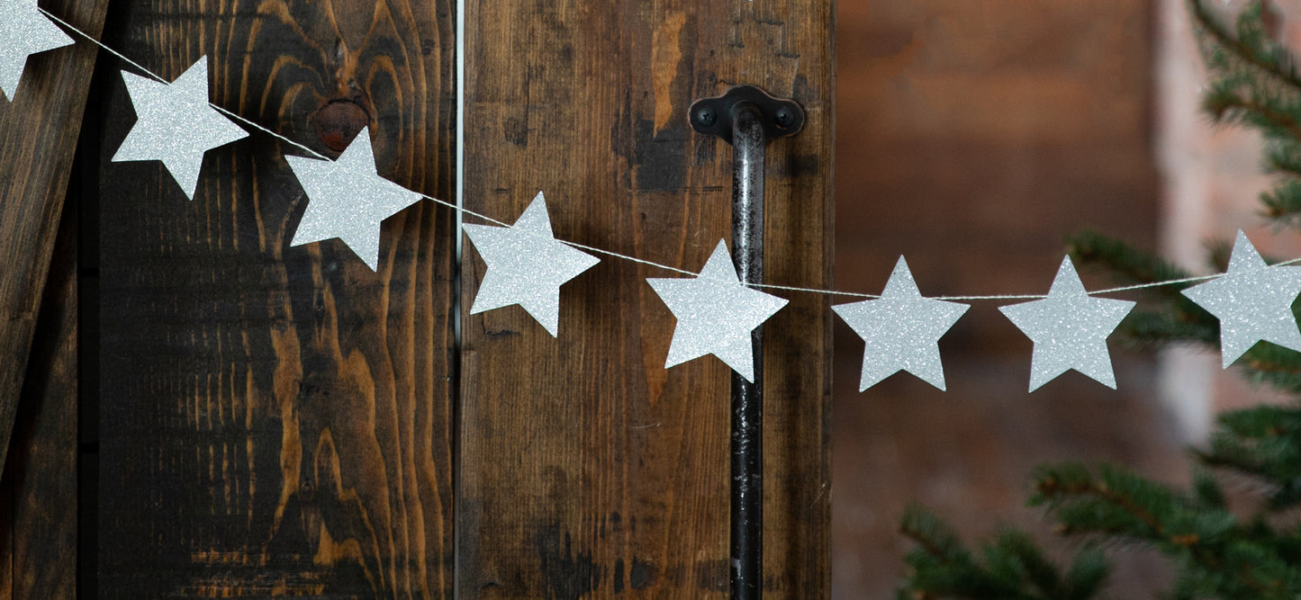 White Glitter Stars Banner