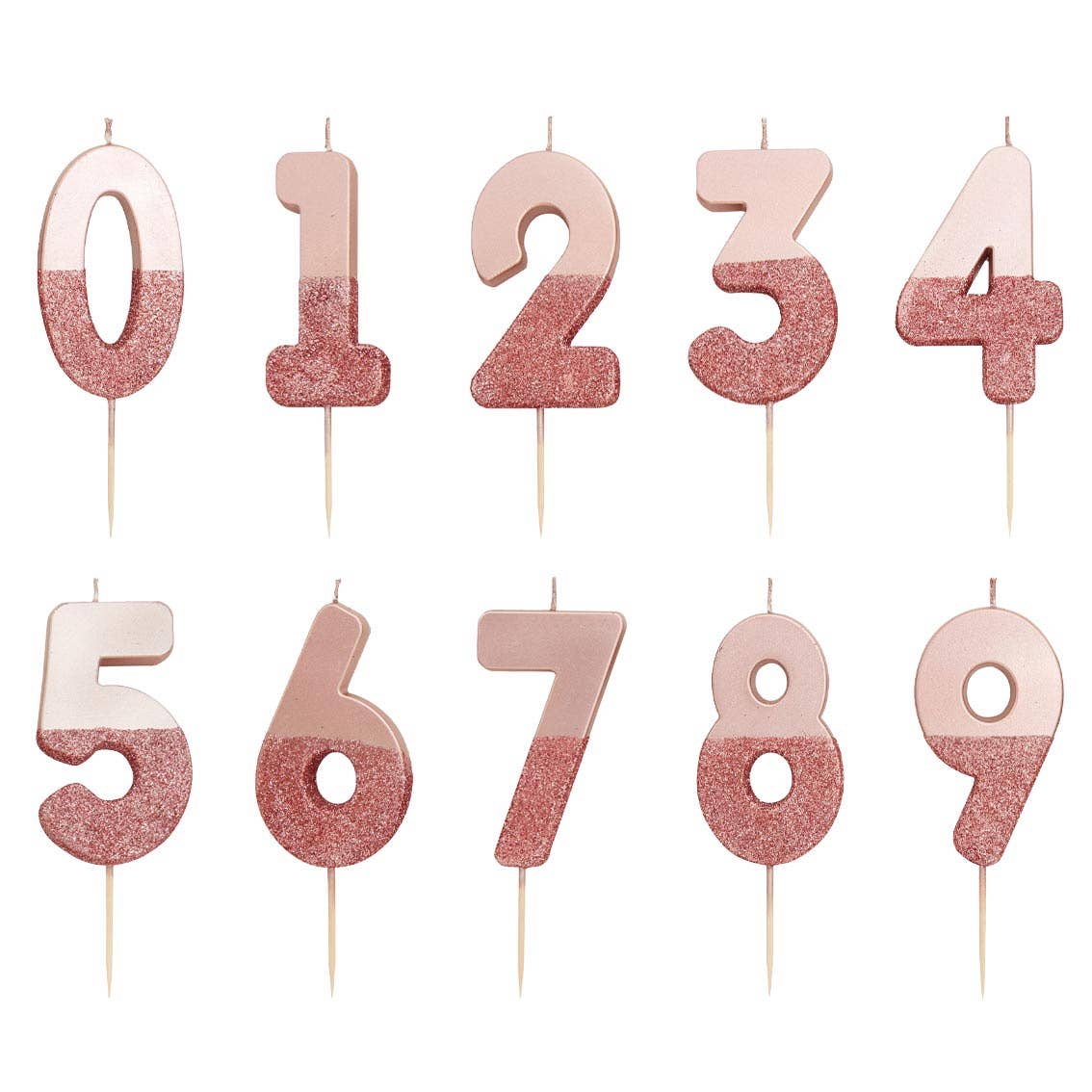 Rose Gold Glitter Dipped Number Candles
