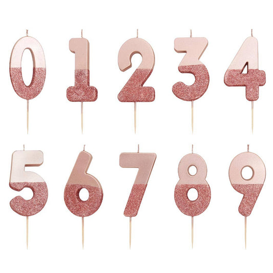 Rose Gold Glitter Dipped Number Candles