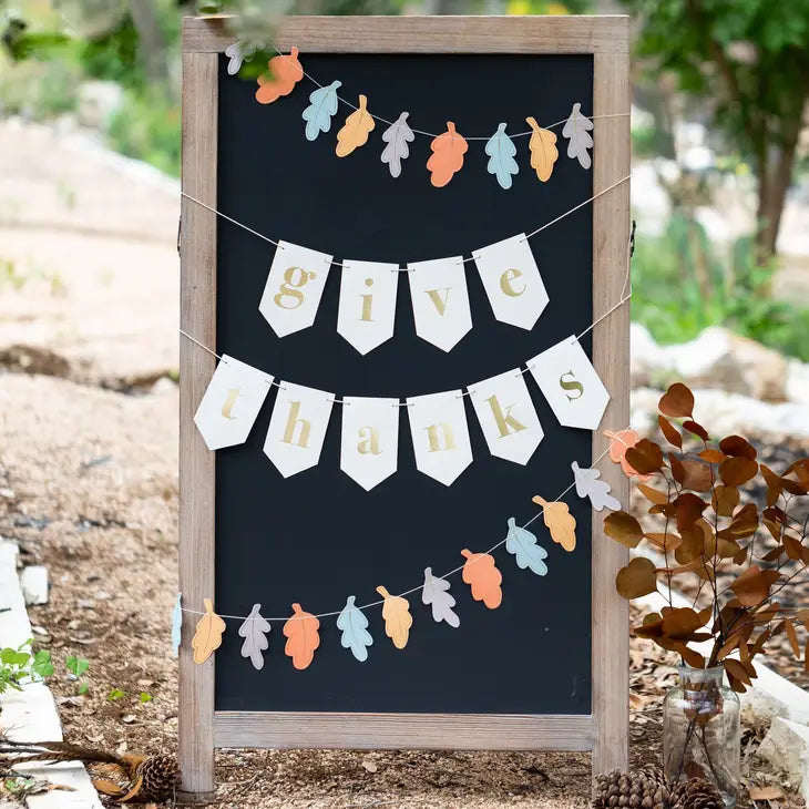 Give Thanks Autumn Leaves Banner Set (Set of 2)