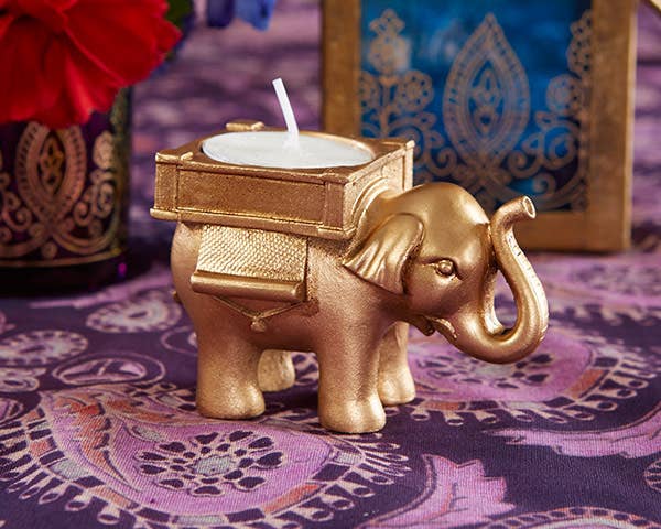 Lucky Elephant Golden Tealight Holder