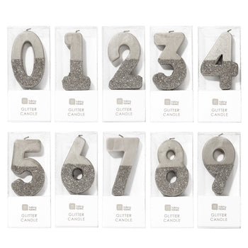 Silver Glitter Dipped Number Candles