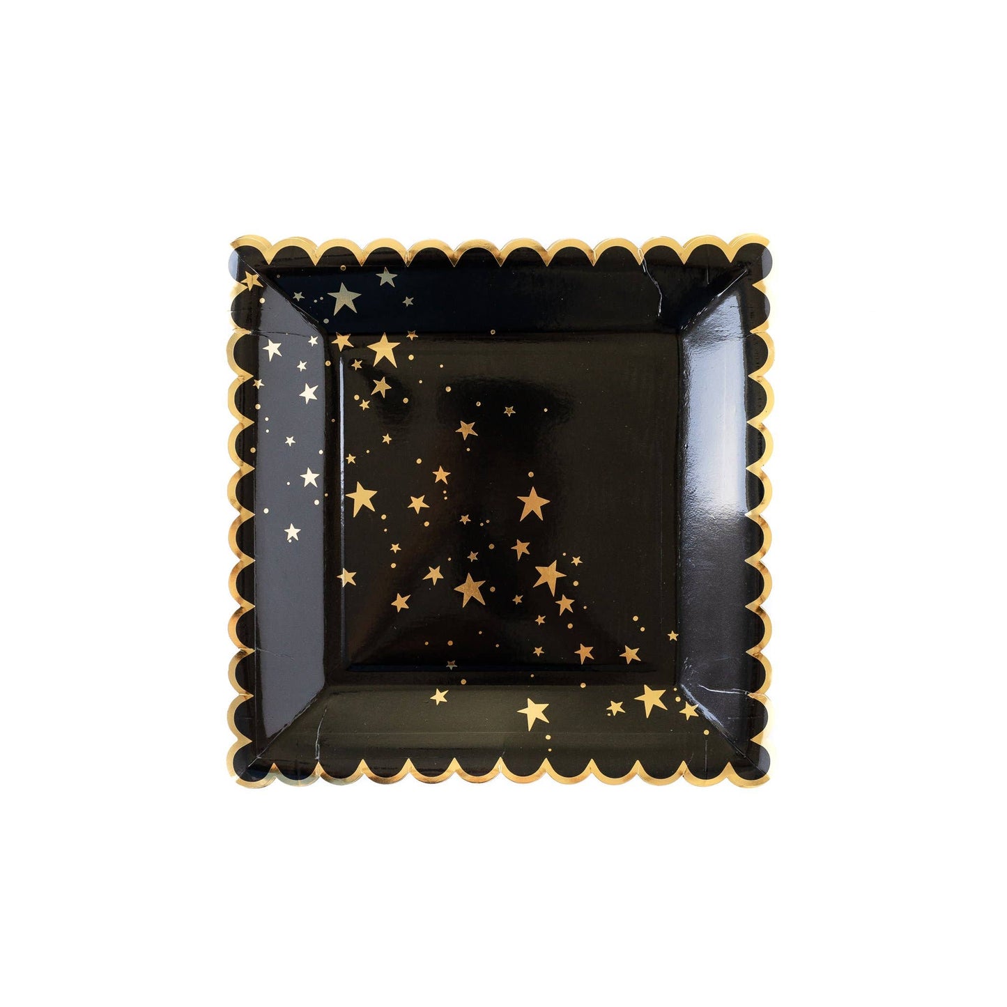 Gold Stars Black Scalloped Plates (8 ct)