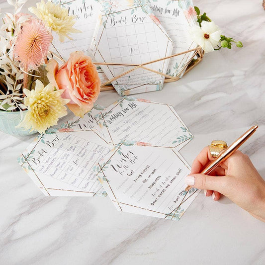Geometric Floral Bridal Shower Games and Wishes for the Bride (30 pk)