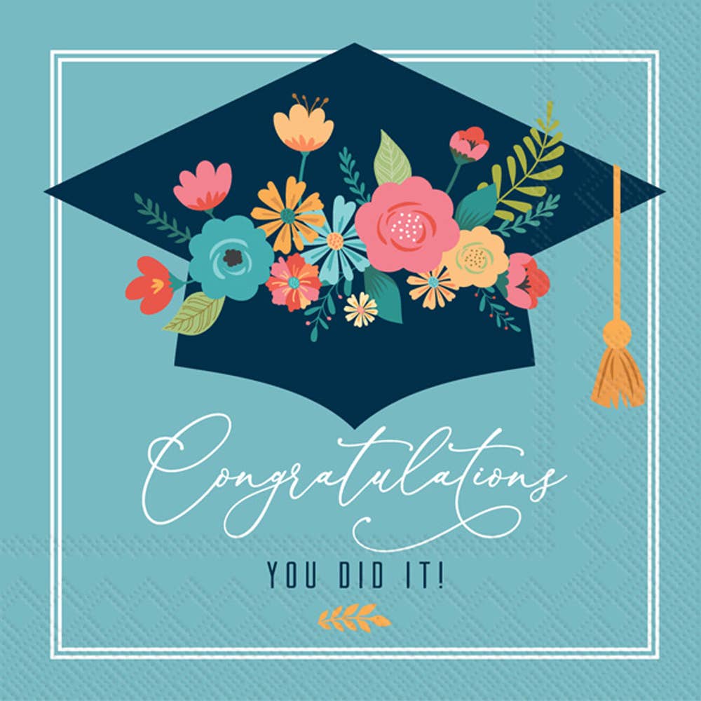 Floral Graduation Cap Paper Lunch Napkin (20 Pk)