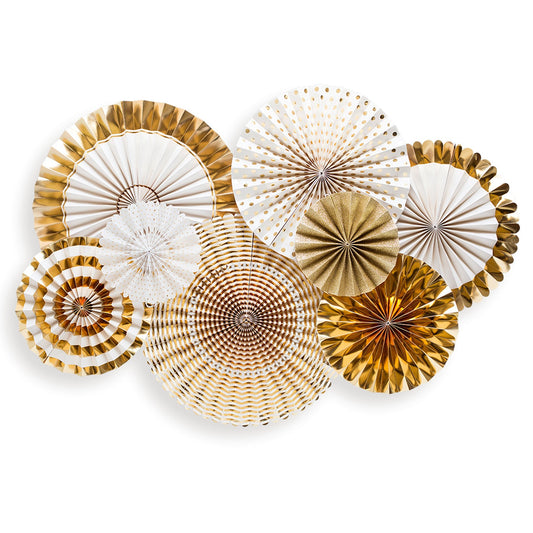 Fancy Gold Party Fans (8 pk)