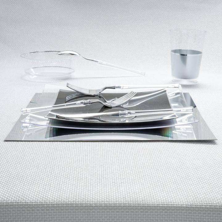 Neo Classic Clear and Silver Plastic Cutlery (Set for 8)