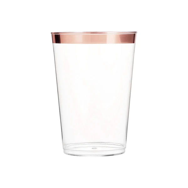 Clear Plastic Tumblers with Rose Gold Trim - 12 Ounce (25 pk)