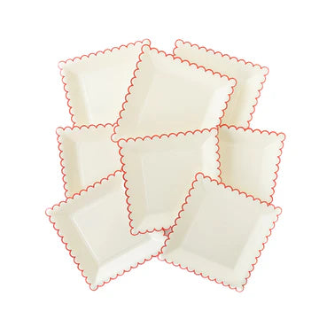 Believe White and Red Scalloped Plates