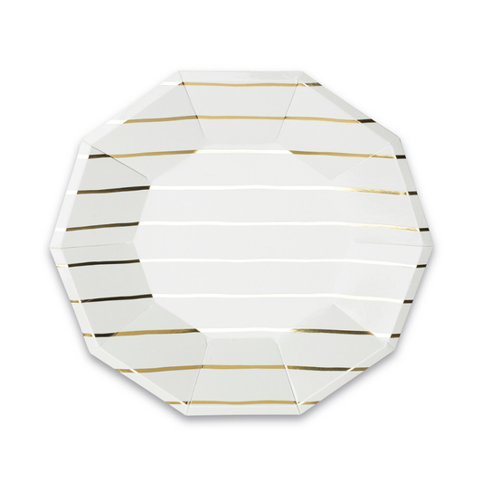 Frenchie Striped Large Gold Plates (8pk)