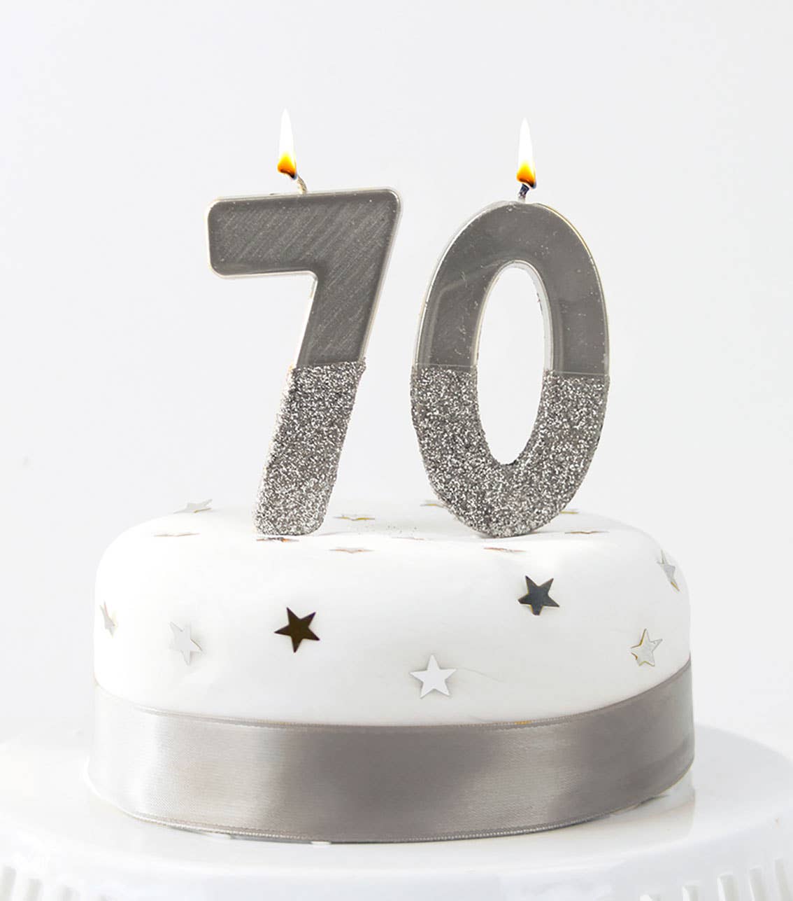 Silver Glitter Dipped Number Candles