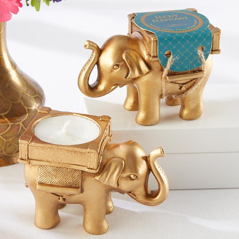 Lucky Elephant Golden Tealight Holder