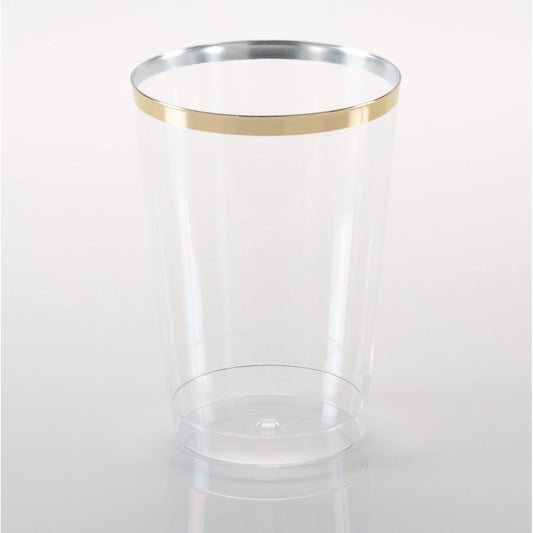 Clear Plastic Tumblers with Gold Trim -  12 Ounce (25 pk)