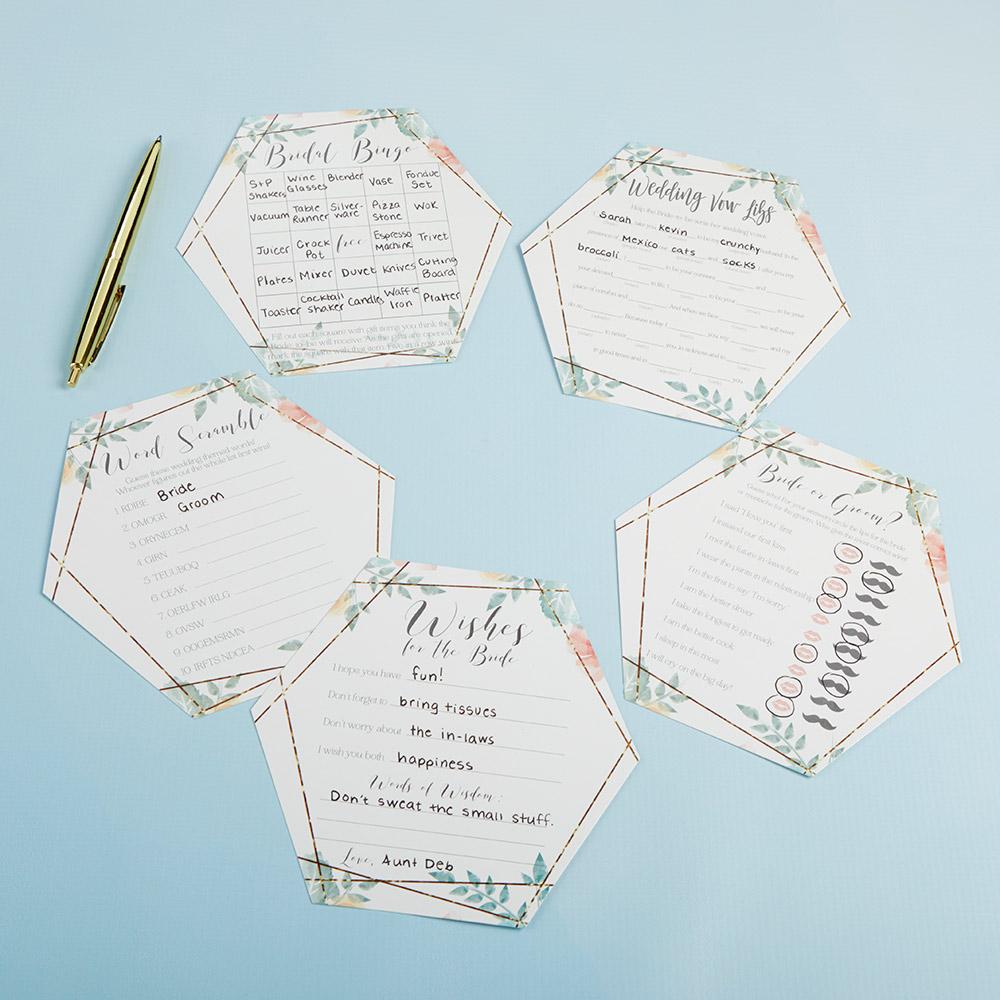 Geometric Floral Bridal Shower Games and Wishes for the Bride (30 pk)
