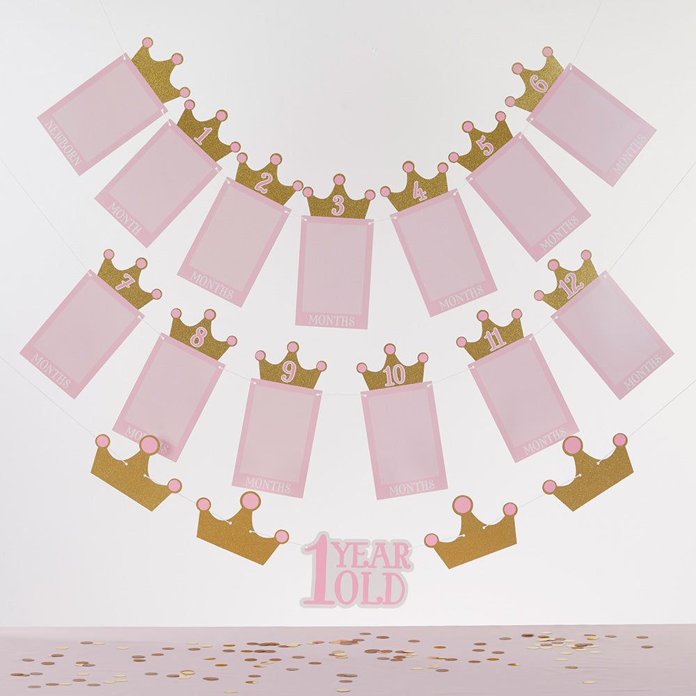 Princess 1st Birthday Photo Banner and Cake Topper Set