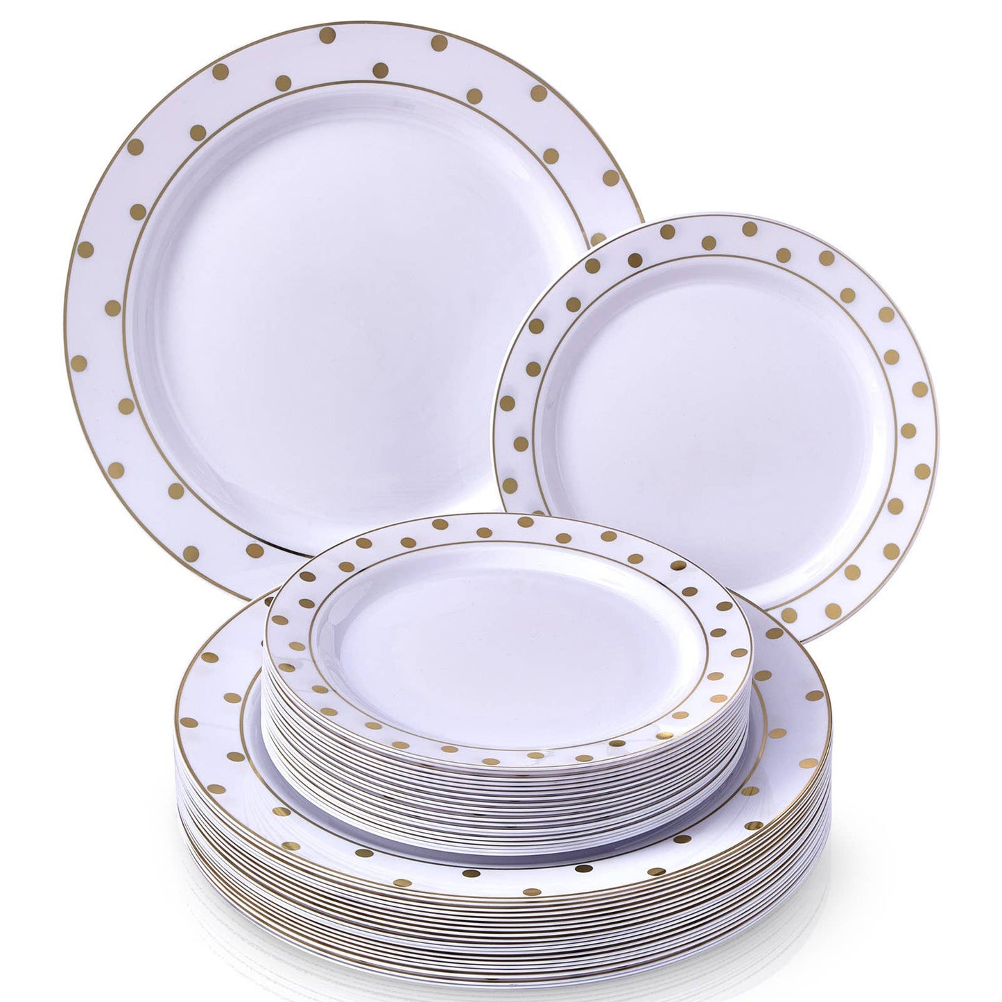 Charming Dots Gold and White Premium Dinnerware Set (40 Count)