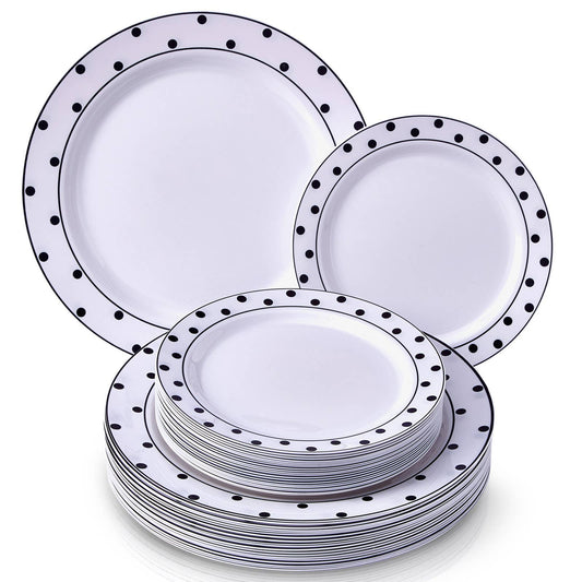 Charming Dots Black and White Premium Dinnerware Set (40 Count)