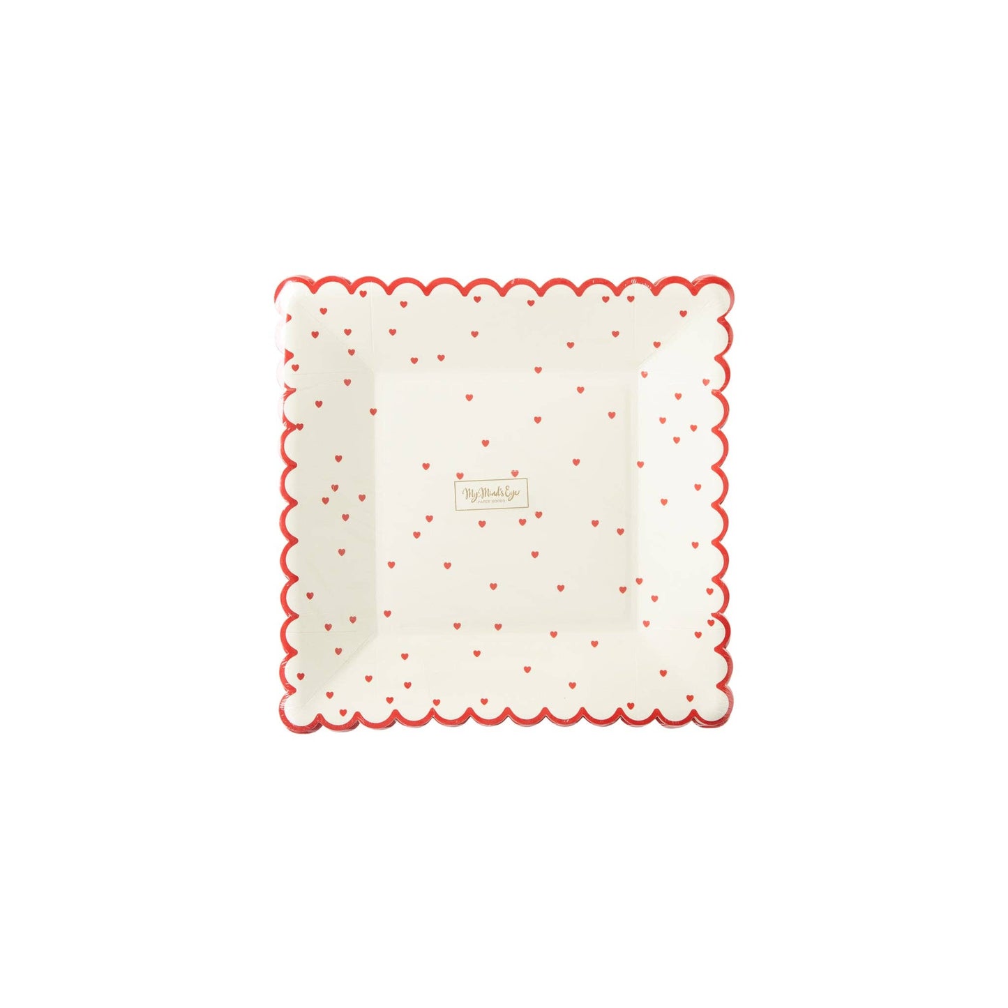 Red Scattered Hearts Scalloped Square Plate (8 Count)
