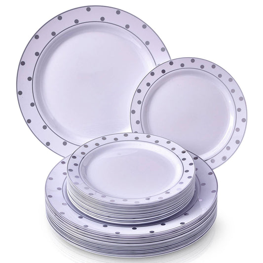 Charming Dots Silver and White Premium Dinnerware Set (40 Count)